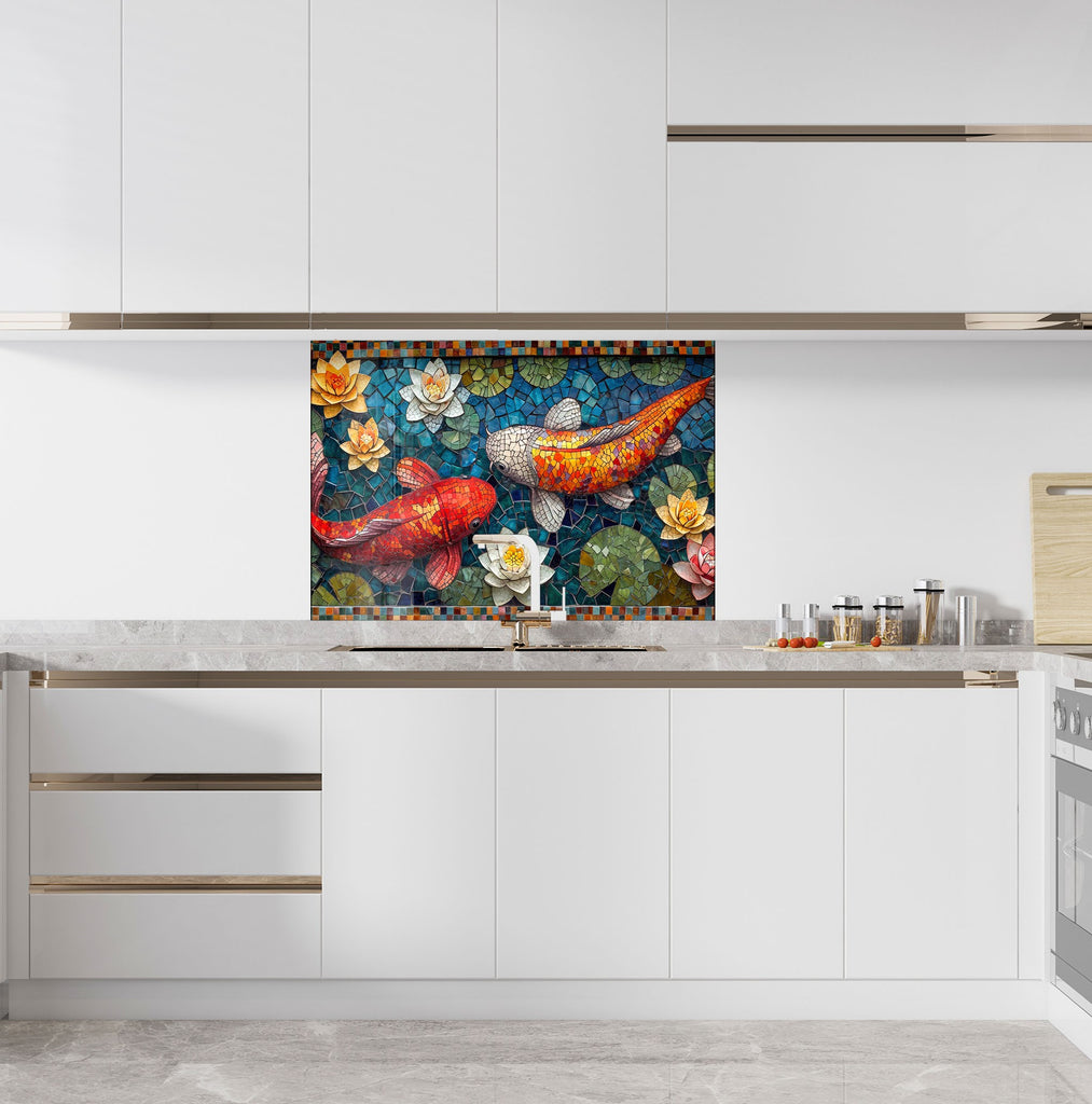 Mosaic Koi Fish – Glass Kitchen Backsplash-BacksplashArtworks