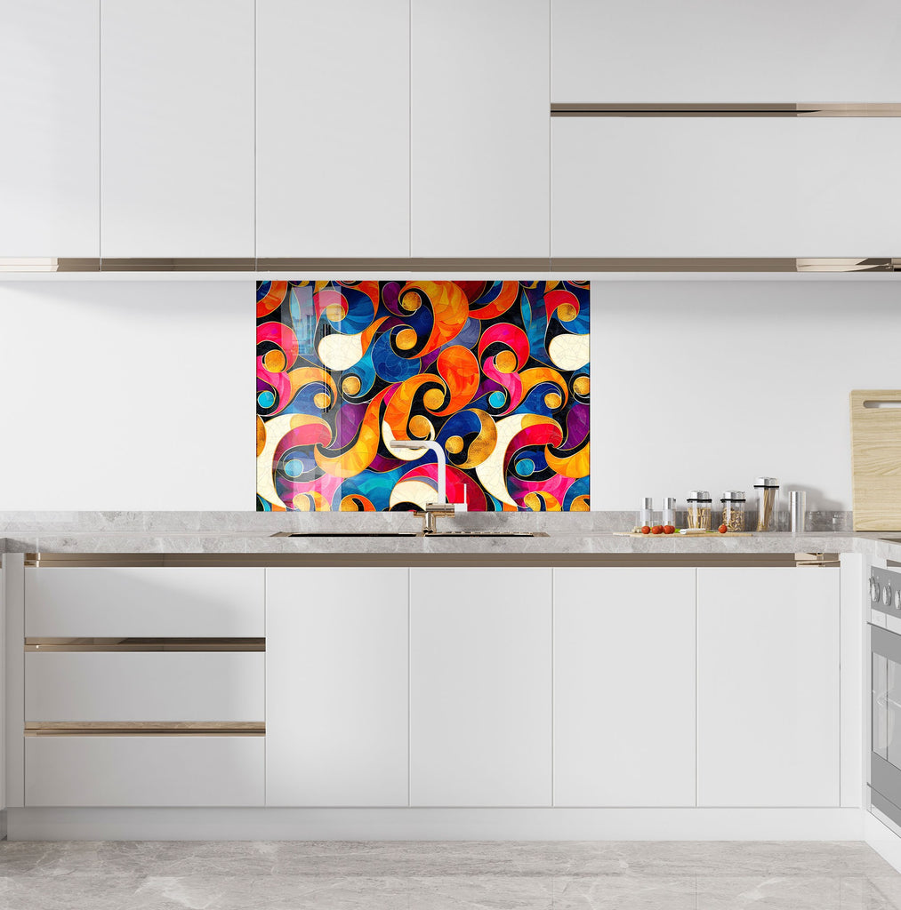 Abstract Tempered Glass Backsplash-BacksplashArtworks