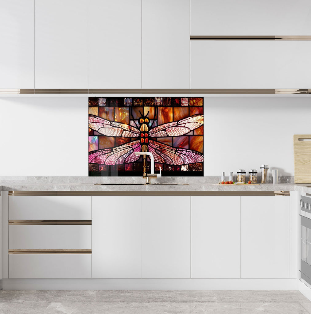 Colored Dragonfly – Stained Glass Kitchen Backsplash-BacksplashArtworks