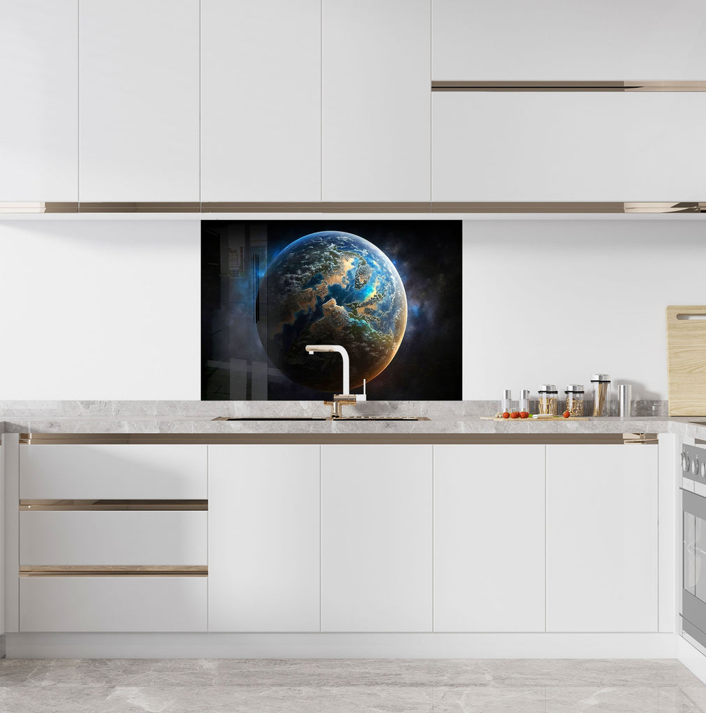 Galactic Earth View Wall Art - Tempered Glass Kitchen Backsplash-BacksplashArtworks