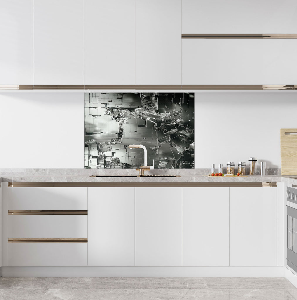 Futuristic Metallic - Glass Kitchen Backsplash-BacksplashArtworks
