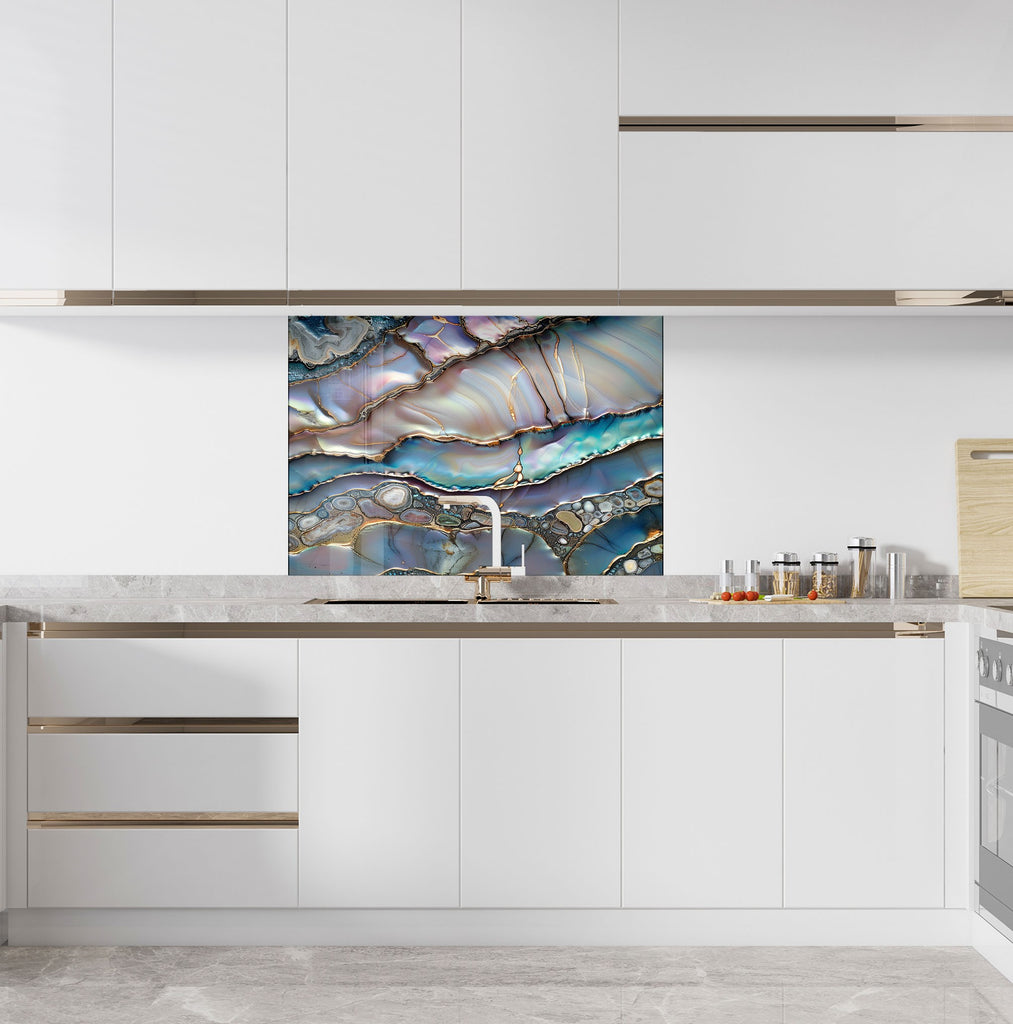 Iridescent Agate Crystal - Glass Kitchen Backsplash-BacksplashArtworks