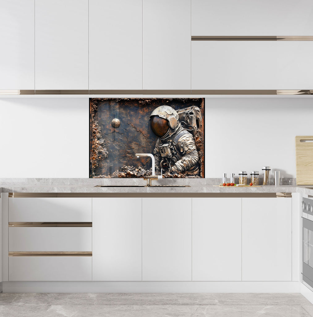 Astronaut in Space Glass Kitchen Backsplash – Galaxy Exploration Design-BacksplashArtworks