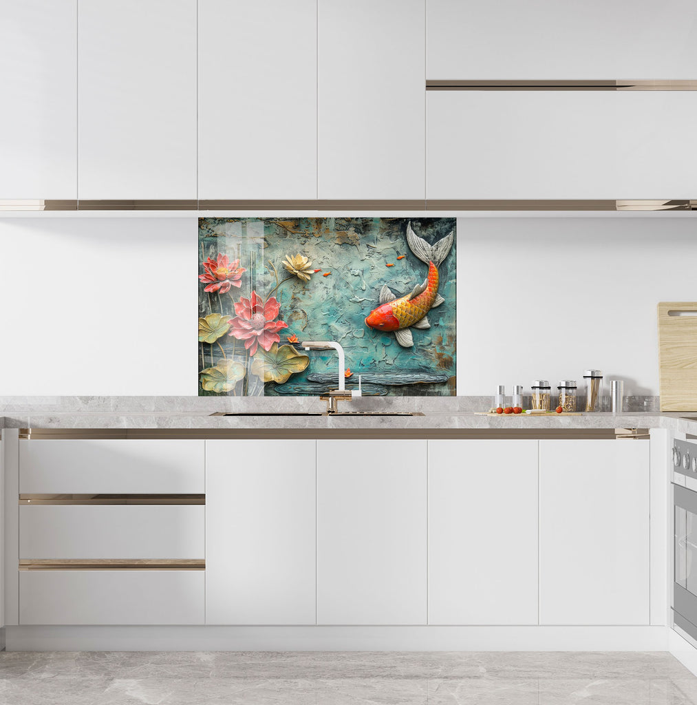 Koi Pond – Glass Kitchen Backsplash-BacksplashArtworks