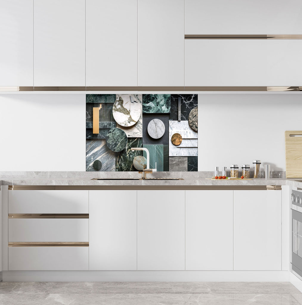Modern Geometric Marble - Glass Kitchen Backsplash-BacksplashArtworks