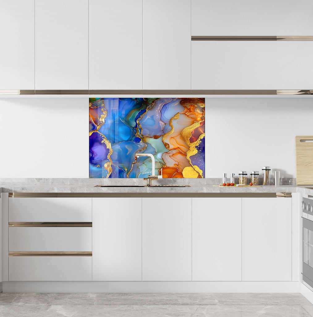 Vibrant Agate Gold Vein - Glass Kitchen Backsplash-BacksplashArtworks