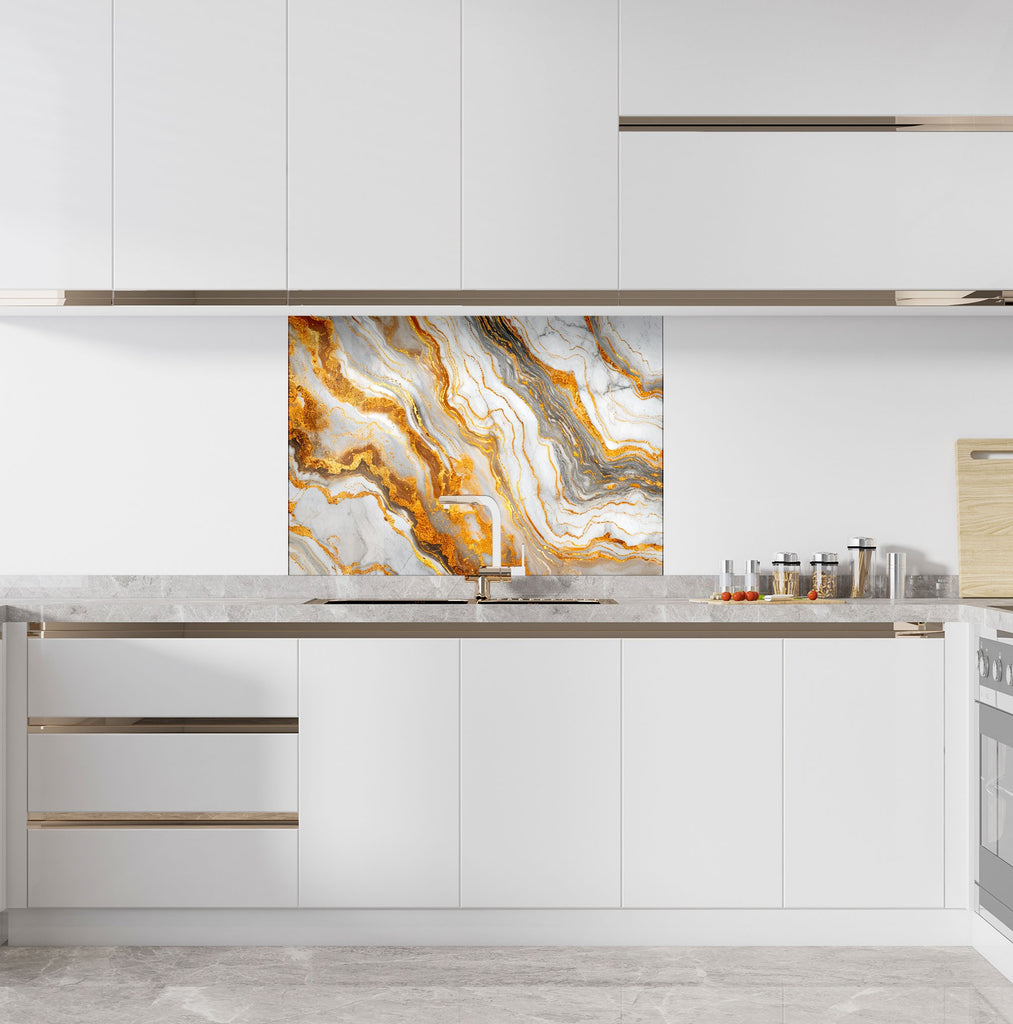 Golden Wave Marble - Glass Kitchen Backsplash-BacksplashArtworks