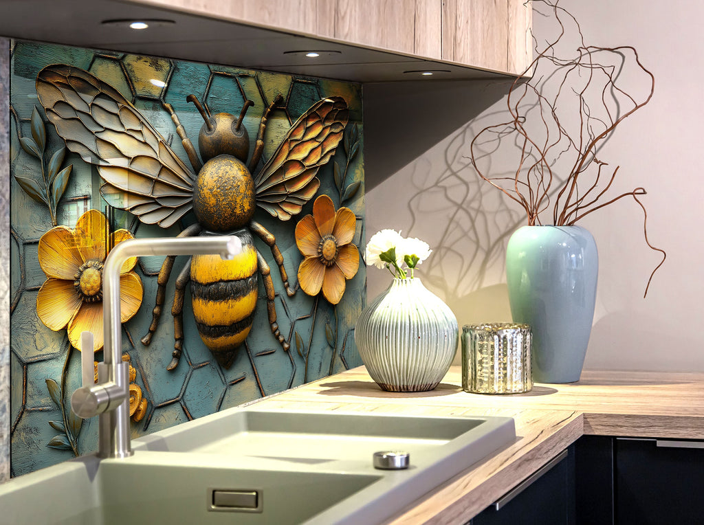 Rustic Honey Bee - Glass Kitchen Backsplash-BacksplashArtworks