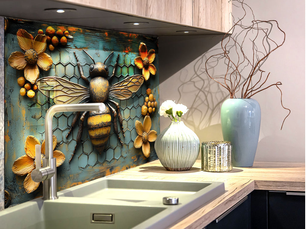 Vintage Honey Bee - Glass Kitchen Backsplash-BacksplashArtworks