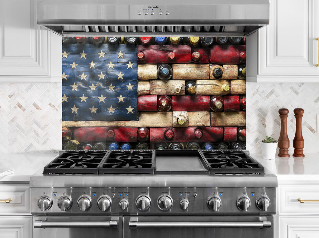 American Flag - Wine Bottle Glass Kitchen Backsplash-BacksplashArtworks