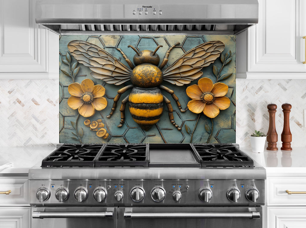 Rustic Honey Bee - Glass Kitchen Backsplash-BacksplashArtworks