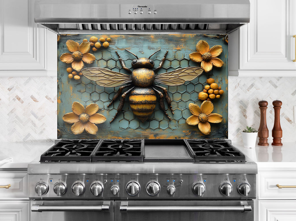 Vintage Honey Bee - Glass Kitchen Backsplash-BacksplashArtworks