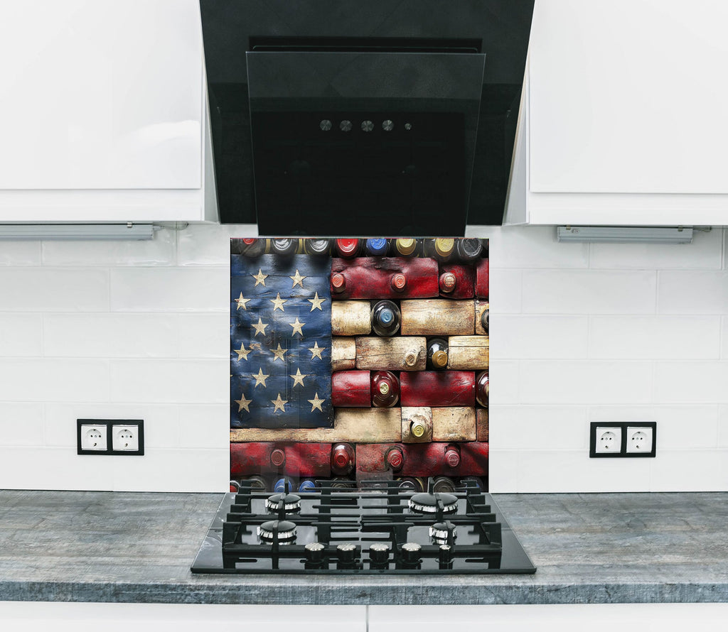 American Flag - Wine Bottle Glass Kitchen Backsplash-BacksplashArtworks