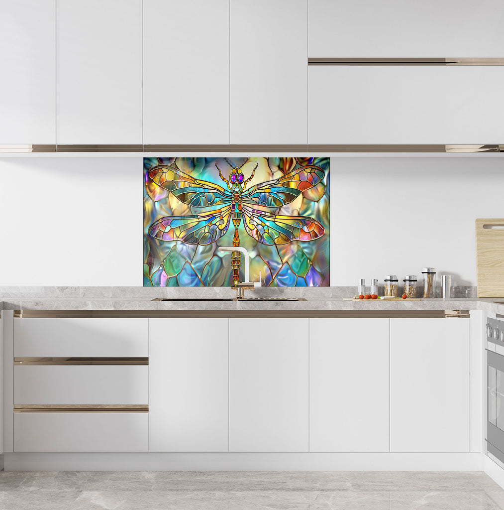 Stained Dragonfly- Glass Kitchen Backsplash-BacksplashArtworks