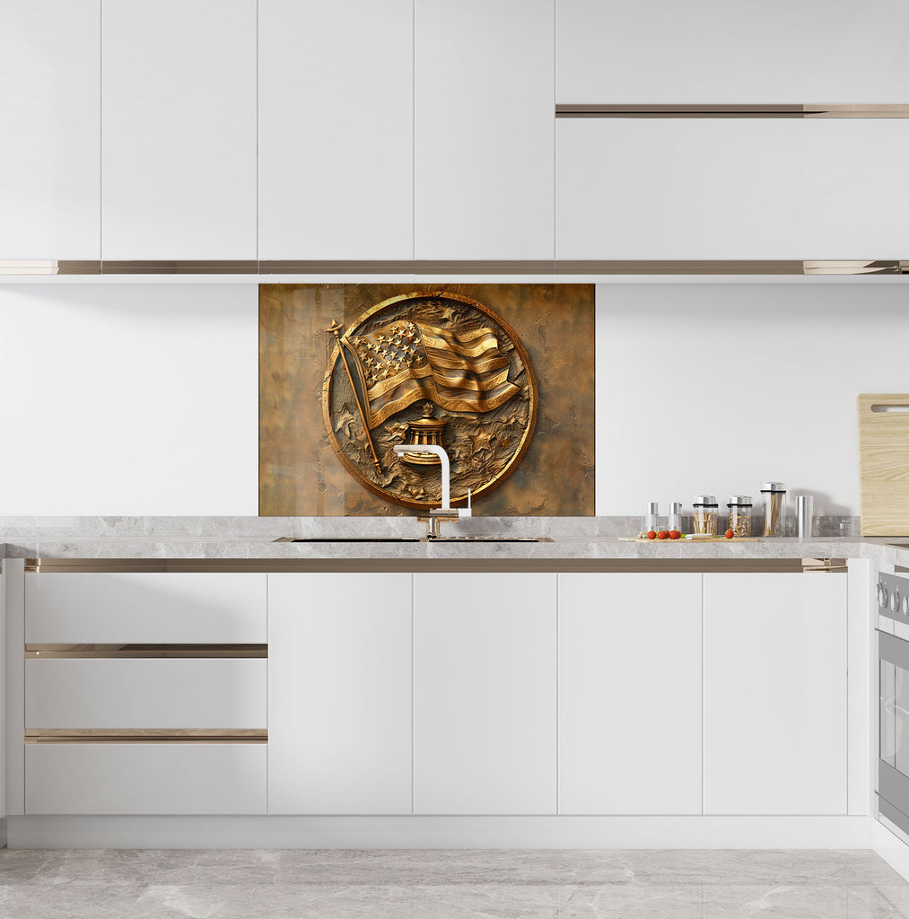 Patriotic American Flag - Glass Kitchen Backsplash-BacksplashArtworks