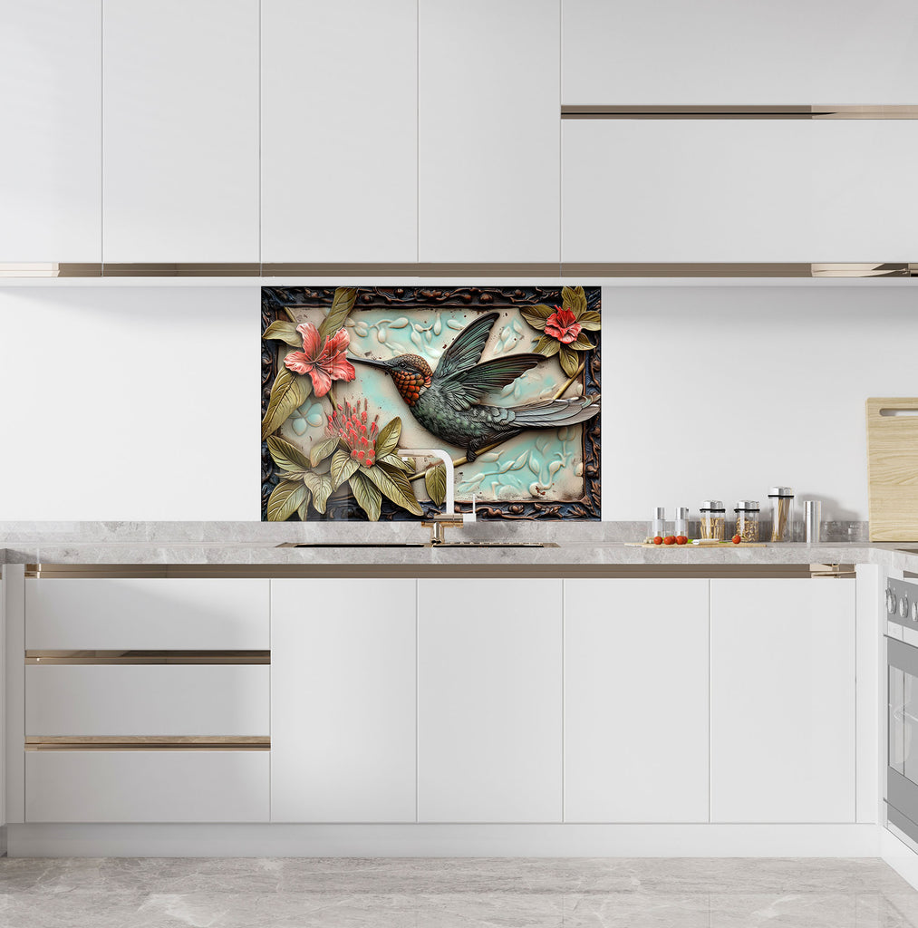 Vintage Hummingbird – Glass Kitchen Backsplash-BacksplashArtworks