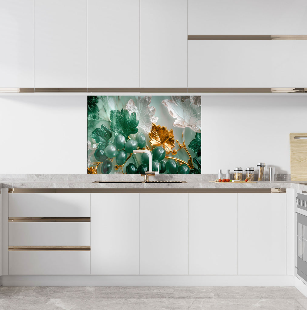 Golden Vineyard Grapes - Glass Kitchen Backsplash-BacksplashArtworks