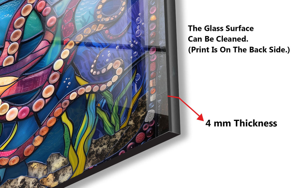 Stained Octopus – Glass Kitchen Backsplash-BacksplashArtworks