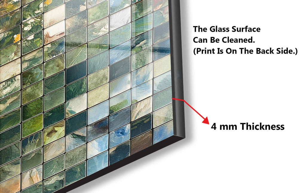 Mosaic Tempered Glass Kitchen Backsplash with Green and Earthy Tones Design-BacksplashArtworks