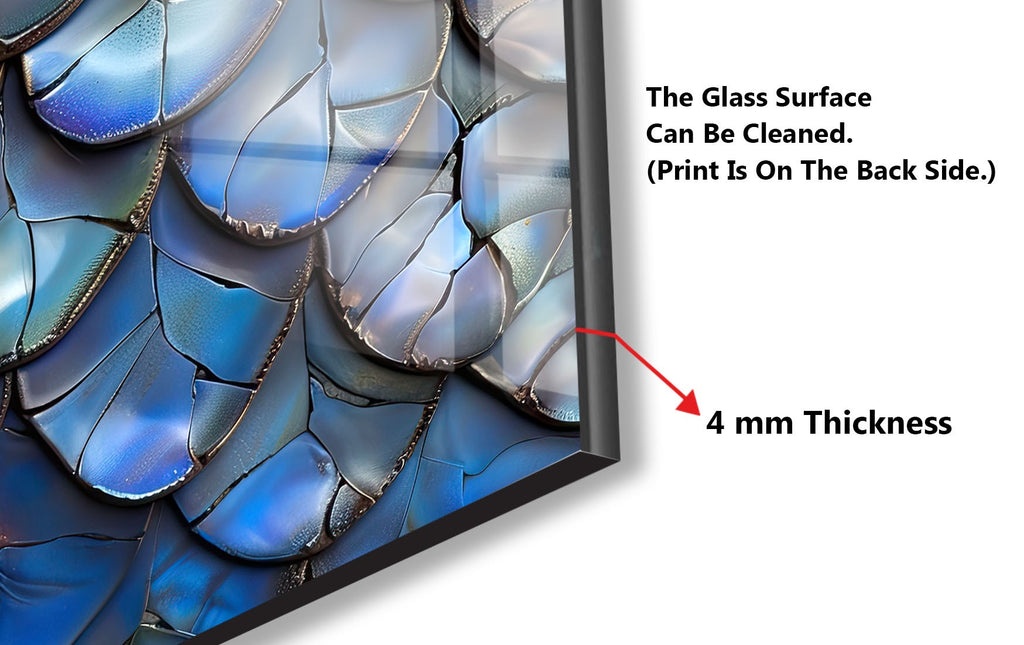 Iridescent Blue Dragon Scale - Glass Kitchen Backsplash-BacksplashArtworks