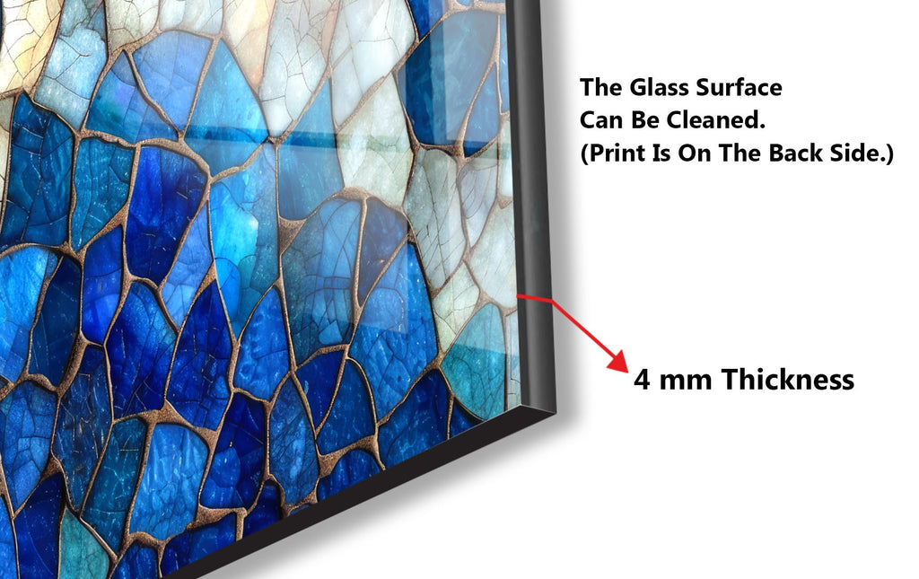 Mosaic Glass Kitchen Backsplash with Blue Wave Design-BacksplashArtworks