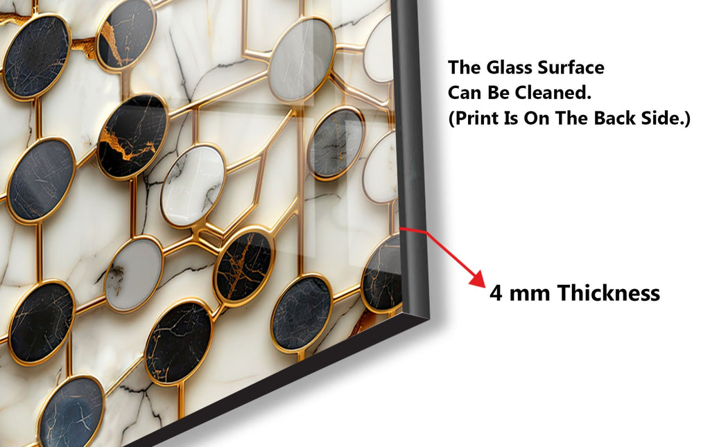 Modern Gold & Marble Circles - Glass Kitchen Backsplash-BacksplashArtworks