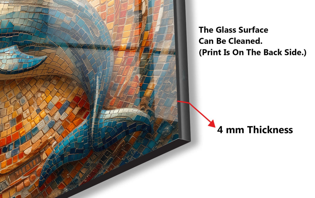 Mosaic-Inspired Tempered Glass Kitchen Backsplash with Dolphin Design-BacksplashArtworks