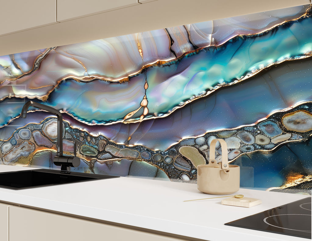 Iridescent Agate Crystal - Glass Kitchen Backsplash-BacksplashArtworks