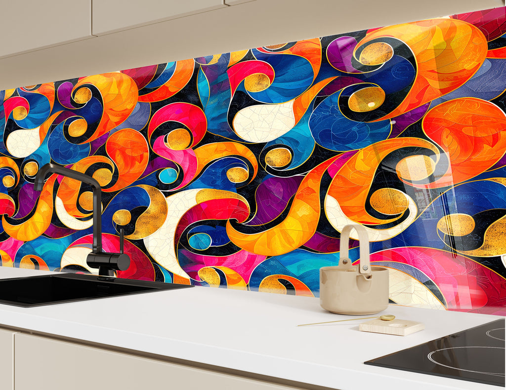 Abstract Tempered Glass Backsplash-BacksplashArtworks