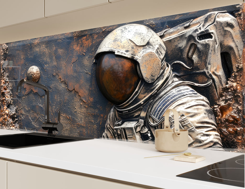 Astronaut in Space Glass Kitchen Backsplash – Galaxy Exploration Design-BacksplashArtworks