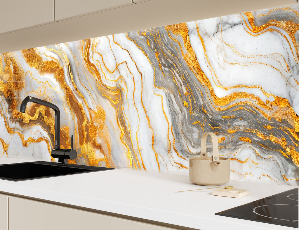 Golden Storm Marble - Glass Kitchen Backsplash-BacksplashArtworks