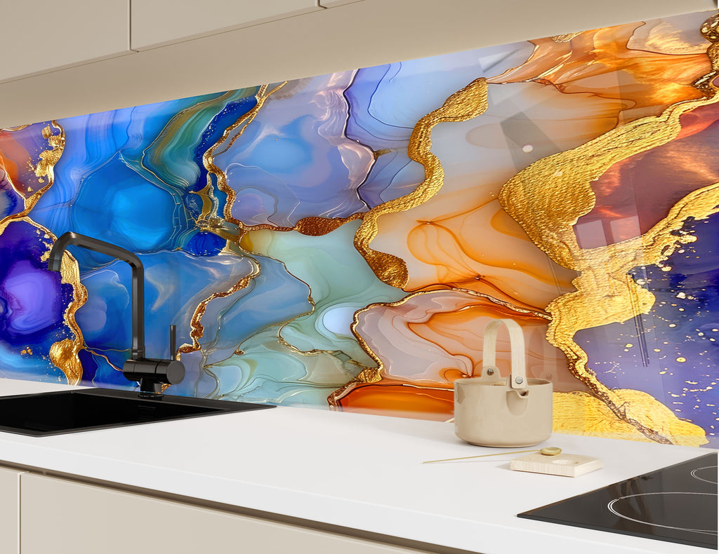 Vibrant Agate Gold Vein - Glass Kitchen Backsplash-BacksplashArtworks