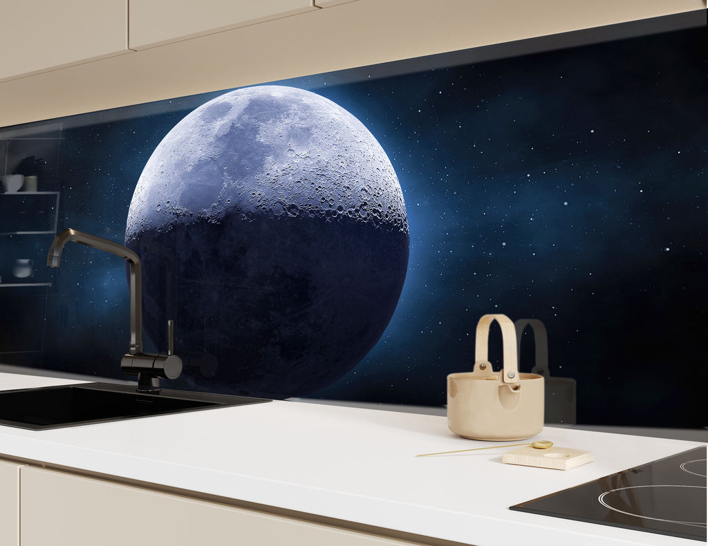 Blue Moon Galaxy Wall Art - Tempered Glass Kitchen Backsplash-BacksplashArtworks