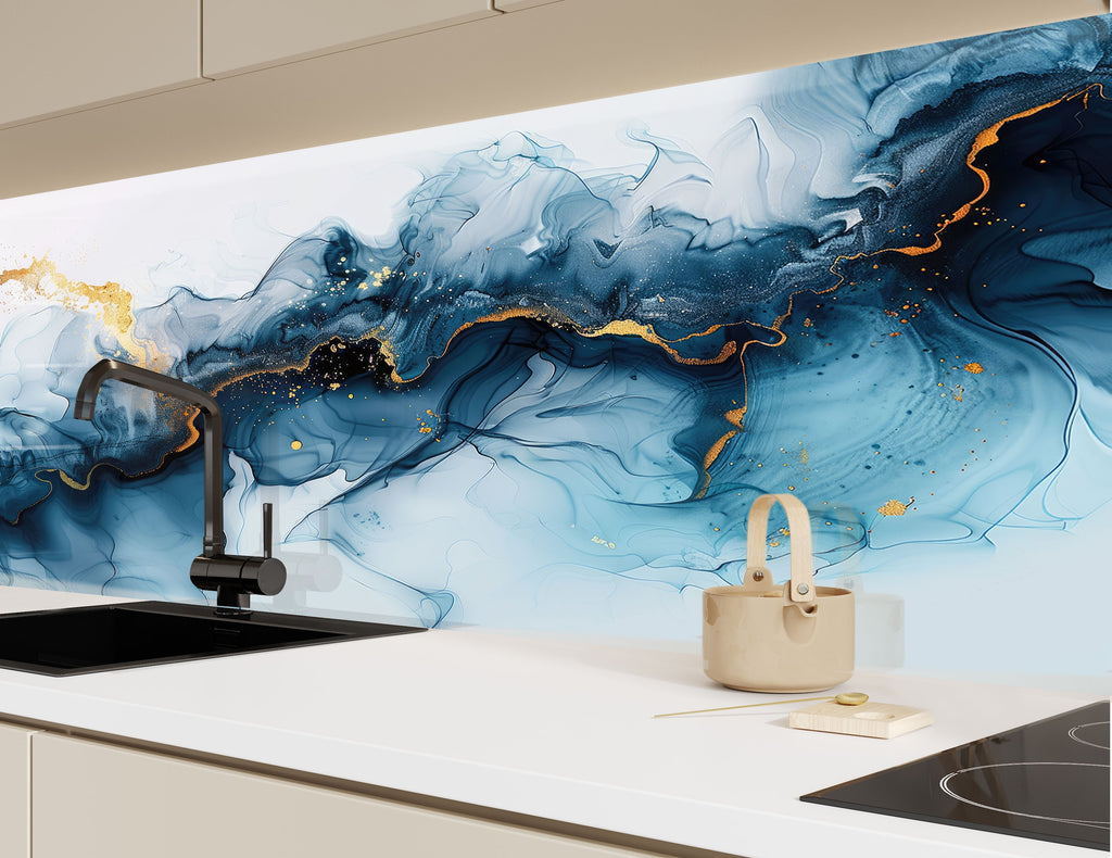 Blue Ocean Marble - Glass Kitchen Backsplash-BacksplashArtworks