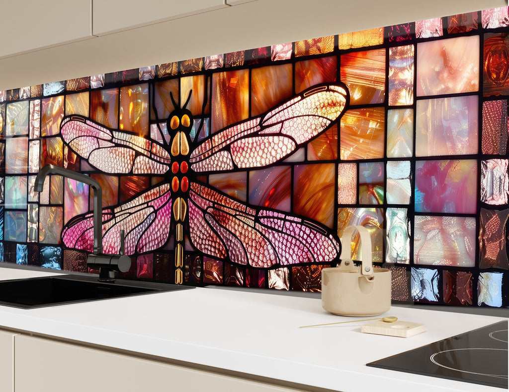 Colored Dragonfly – Stained Glass Kitchen Backsplash-BacksplashArtworks