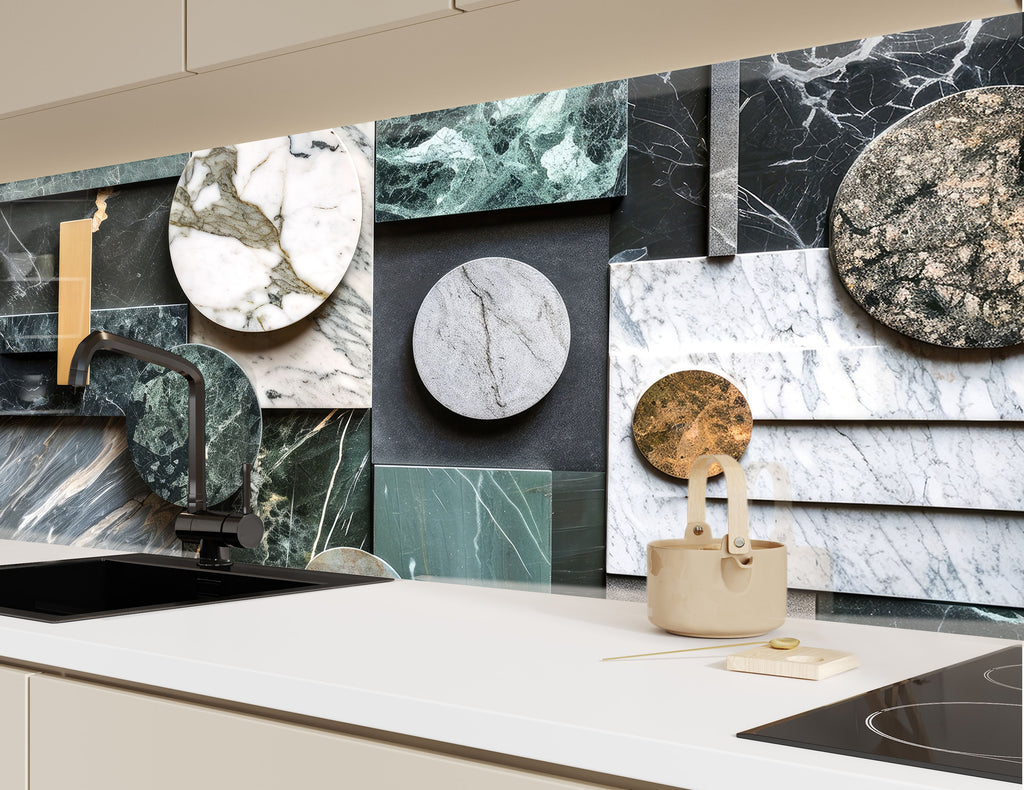Modern Geometric Marble - Glass Kitchen Backsplash-BacksplashArtworks
