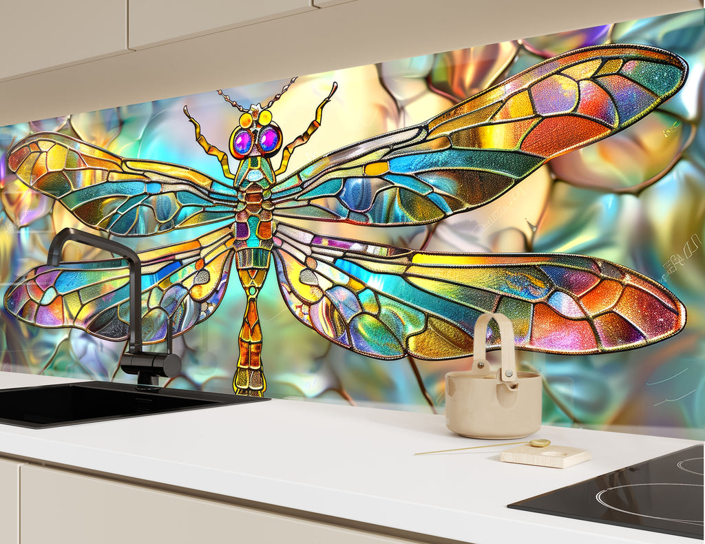 Stained Dragonfly- Glass Kitchen Backsplash-BacksplashArtworks