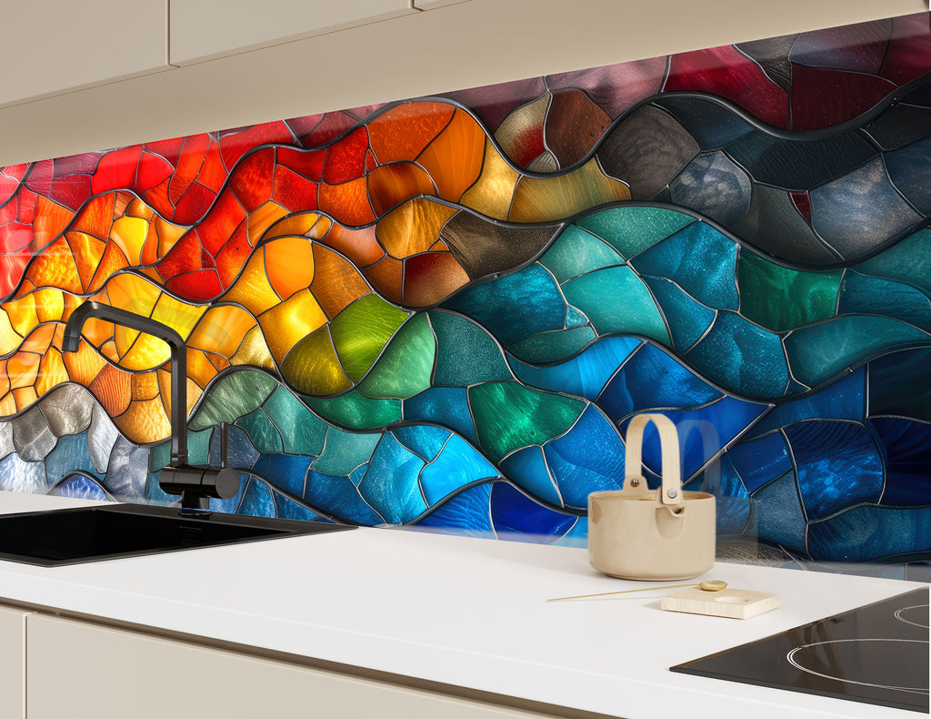 Sunset Waves - Glass Kitchen Backsplash-BacksplashArtworks