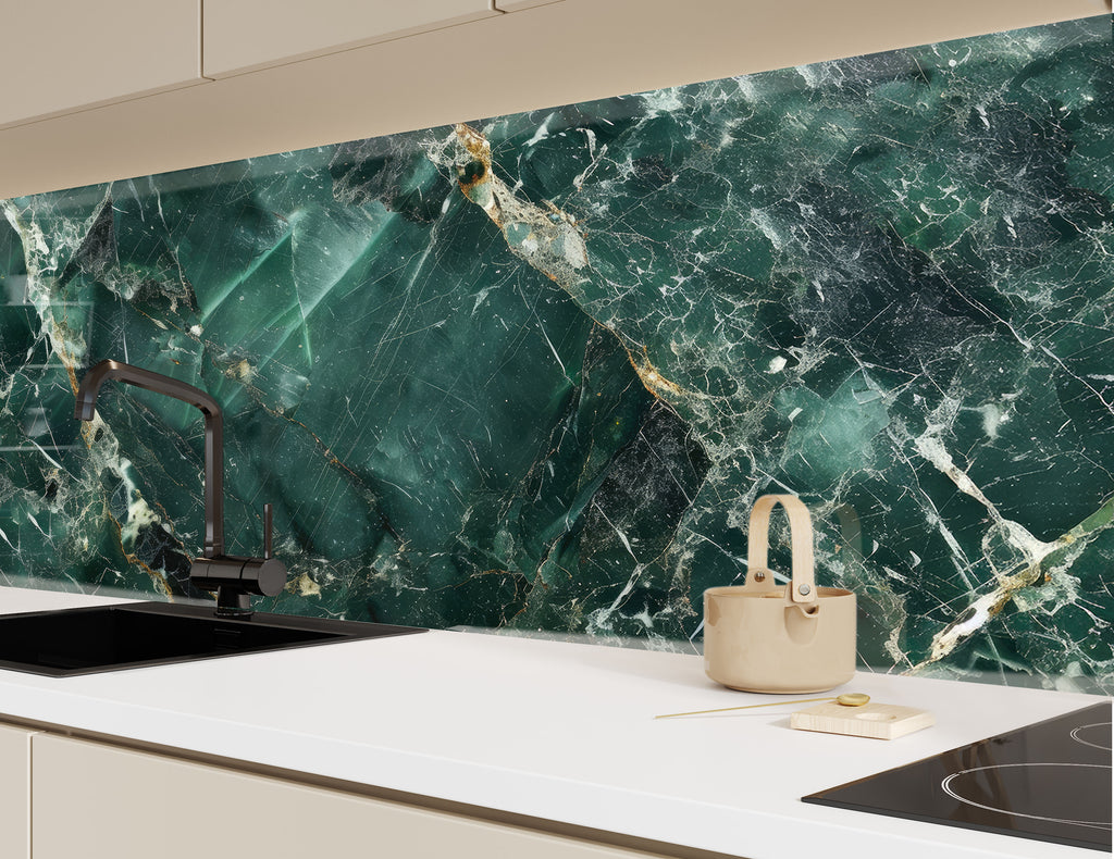 Forest Green Marble - Glass Kitchen Backsplash-BacksplashArtworks