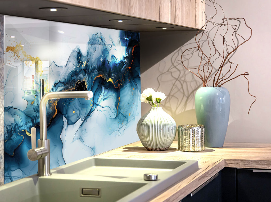 Blue Ocean Marble - Glass Kitchen Backsplash-BacksplashArtworks