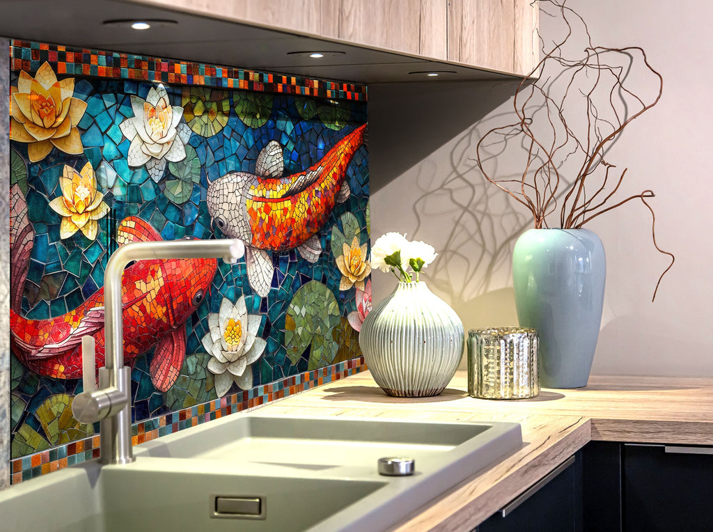 Mosaic Koi Fish – Glass Kitchen Backsplash-BacksplashArtworks