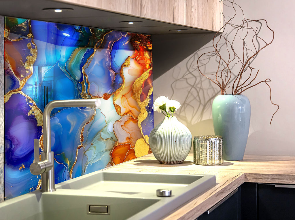 Vibrant Agate Gold Vein - Glass Kitchen Backsplash-BacksplashArtworks
