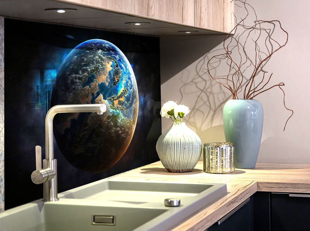 Galactic Earth View Wall Art - Tempered Glass Kitchen Backsplash-BacksplashArtworks