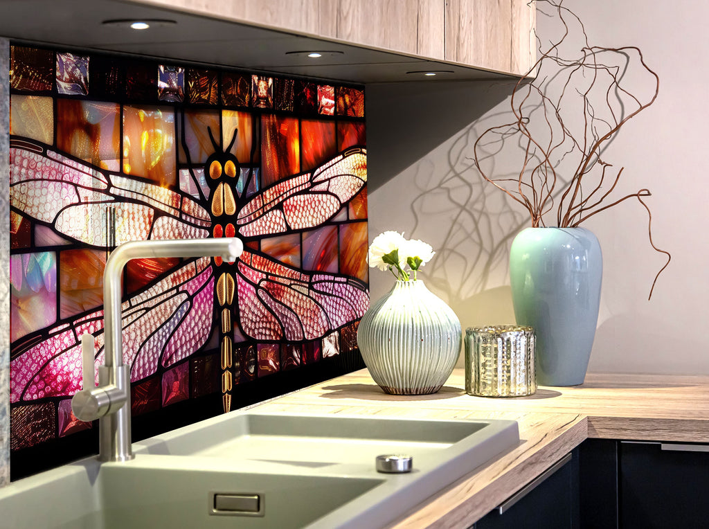 Colored Dragonfly – Stained Glass Kitchen Backsplash-BacksplashArtworks