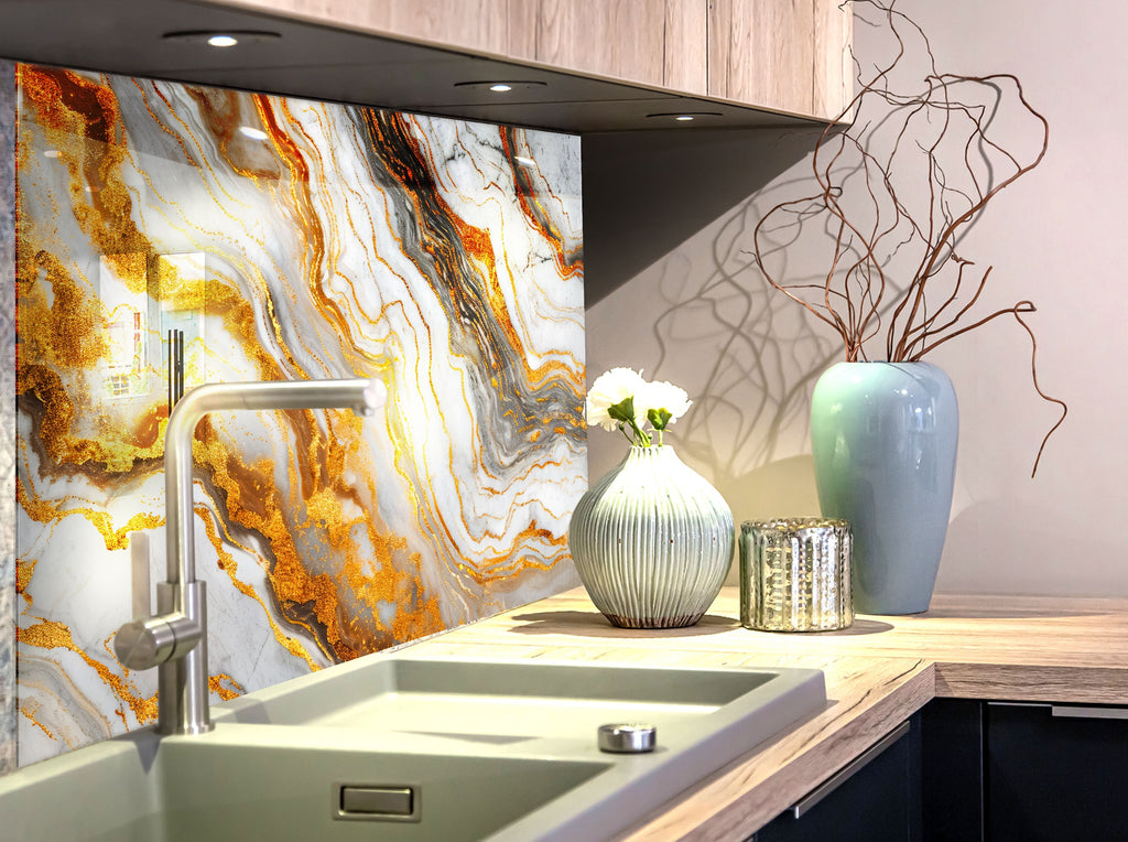 Golden Wave Marble - Glass Kitchen Backsplash-BacksplashArtworks