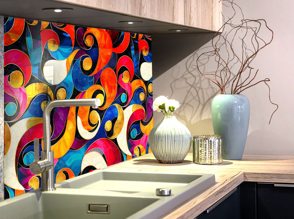 Abstract Tempered Glass Backsplash-BacksplashArtworks