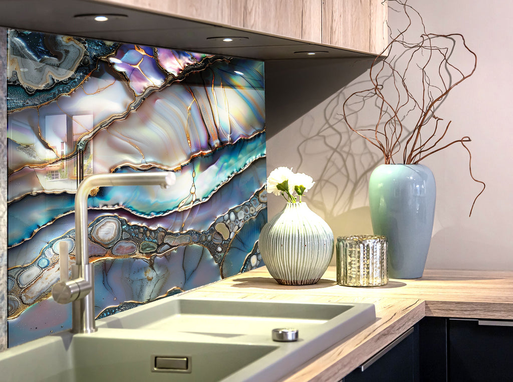 Iridescent Agate Crystal - Glass Kitchen Backsplash-BacksplashArtworks