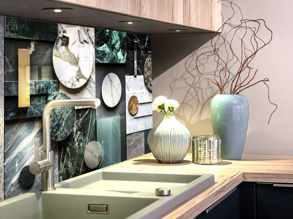 Modern Geometric Marble - Glass Kitchen Backsplash-BacksplashArtworks