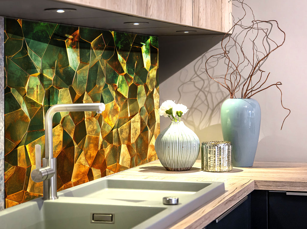Golden Emerald - Glass Kitchen Backsplash-BacksplashArtworks