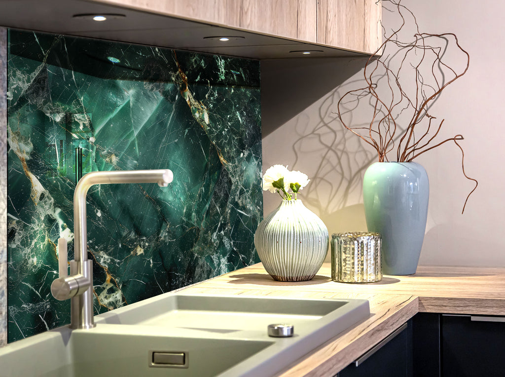 Forest Green Marble - Glass Kitchen Backsplash-BacksplashArtworks